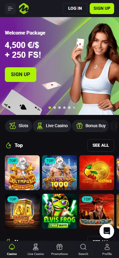 Mateslots Casino mobile browser lobby on an iOS or Android device