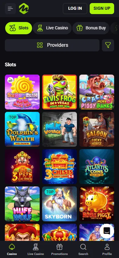 Mateslots Casino mobile game selection with casino titles